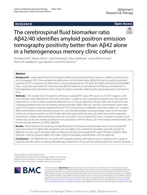 beta amyloid 42 40 ratio|The cerebrospinal fluid biomarker ratio Aβ42/40 identifies amyloid .
